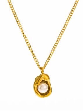 18K Gold Plated Faux Pearl Pendant Necklace - Women Jewelry